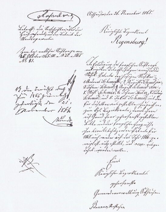 Eine Genehmigung vom 26. November 1865 über das Musiker-Gewerbe